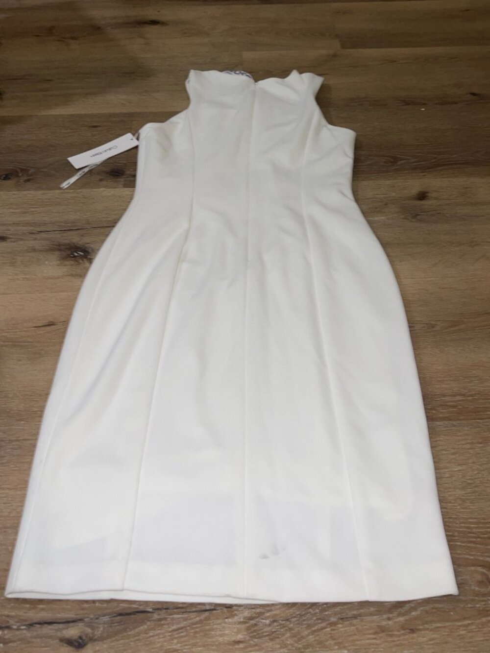 Calvin Klein Dress Size 6 White Sheath Pleated Halter Zipper NWT - Picture 5 of 9